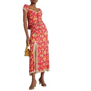 RIXO Rosella lace-trimmed floral skirt